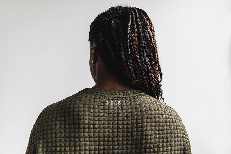 Women's Nobull WoQuilted Crew Pullover Hoodie Olive | SG V3150R